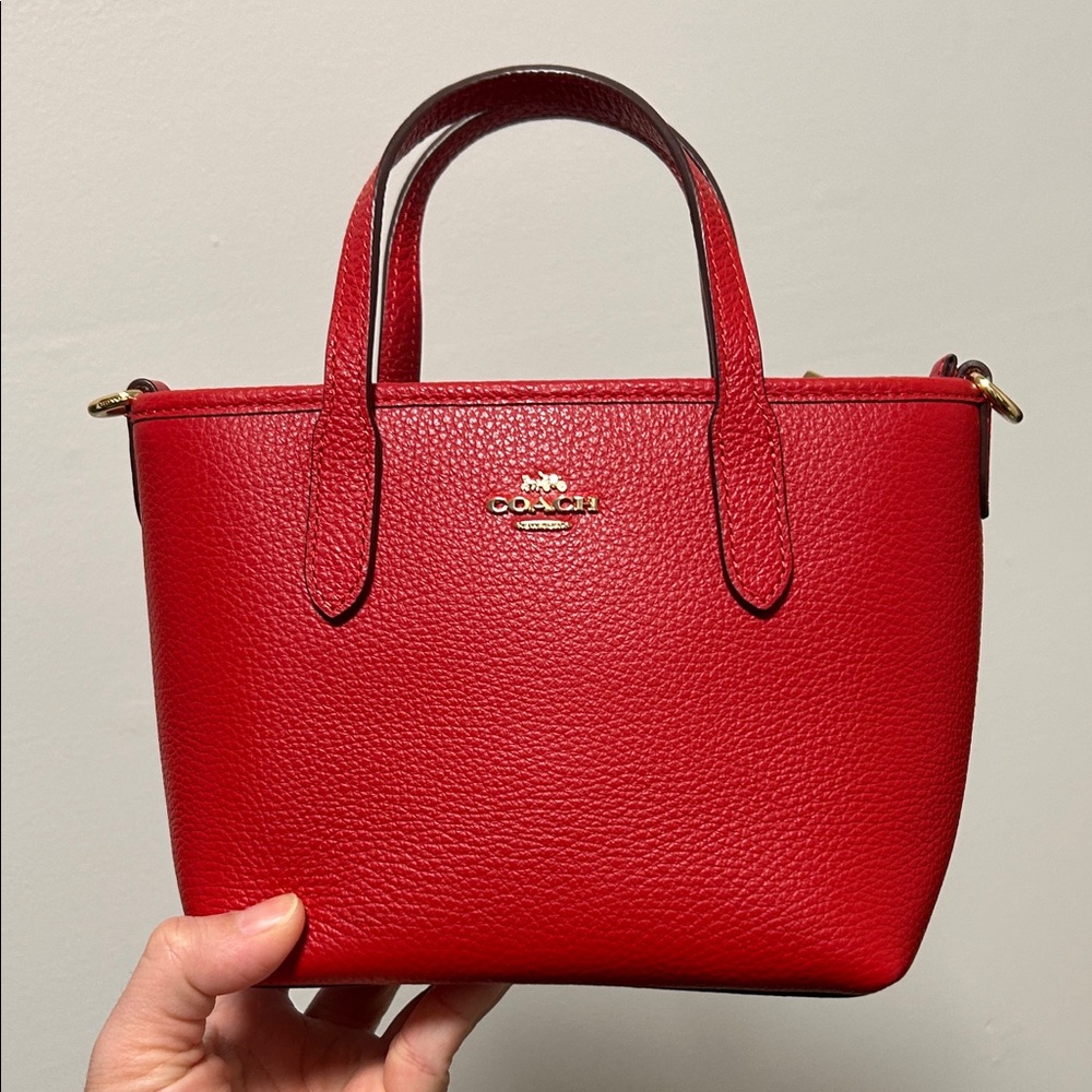Coach Red Pebbled Leather Mini Tote with Gold Hardware